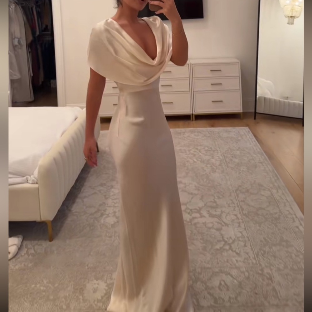 Rat & Boa Cream Satin Draped Cowl Neck Maxi Dress